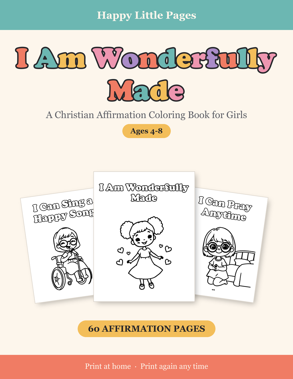 I Am Wonderfully Made — Christian Affirmation Coloring Book for Girls, Ages 4-8 | 60 Printable Pages