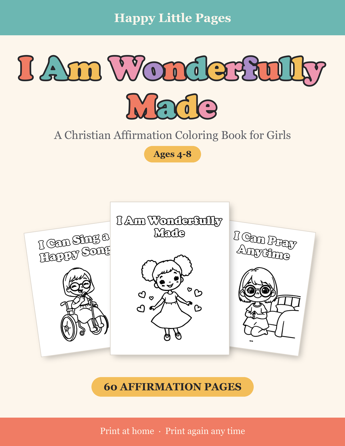 I Am Wonderfully Made — Christian Affirmation Coloring Book for Girls, Ages 4-8 | 60 Printable Pages