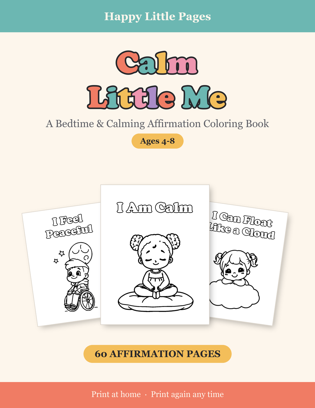 Calm Little Me — Bedtime & Calming Affirmation Coloring Book for Kids, Ages 4-8 | 60 Printable Pages