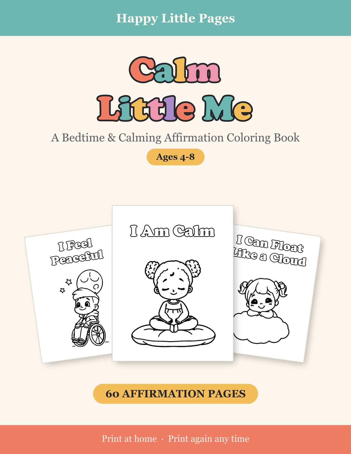 Calm Little Me — Bedtime & Calming Affirmation Coloring Book for Kids, Ages 4-8 | 60 Printable Pages