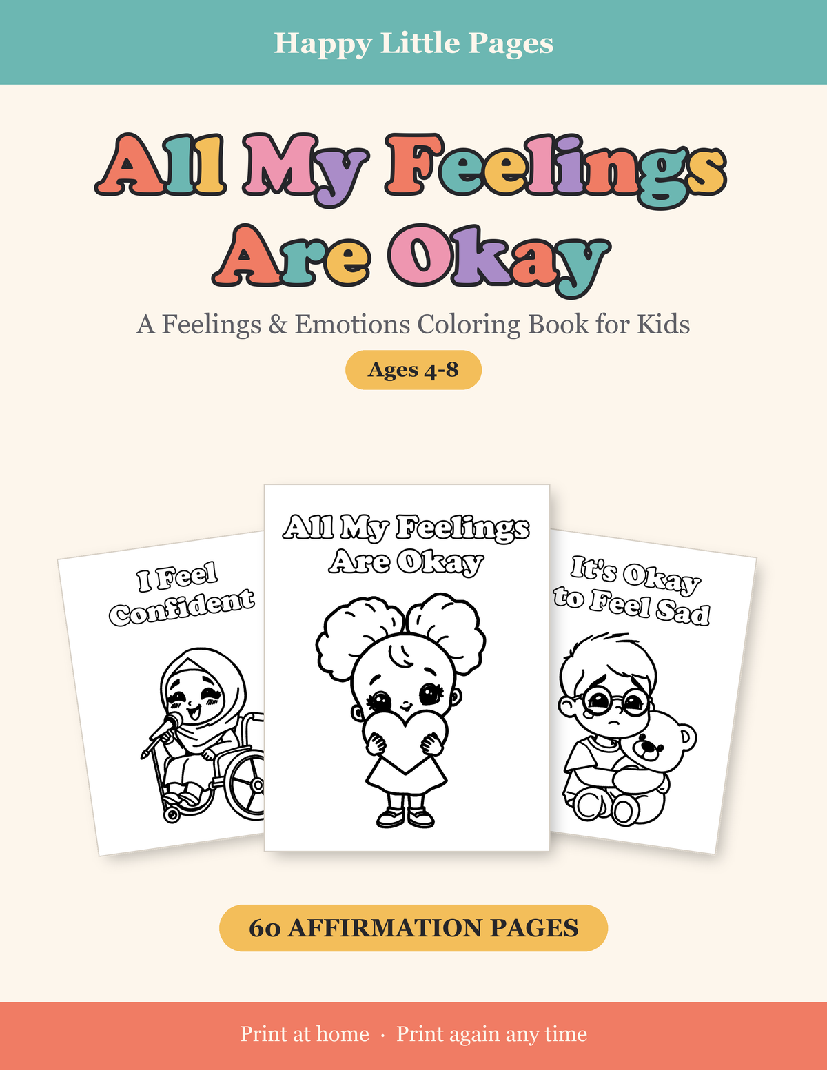 All My Feelings Are Okay — Emotions Affirmation Coloring Book for Kids, Ages 4-8 | 60 Printable Pages